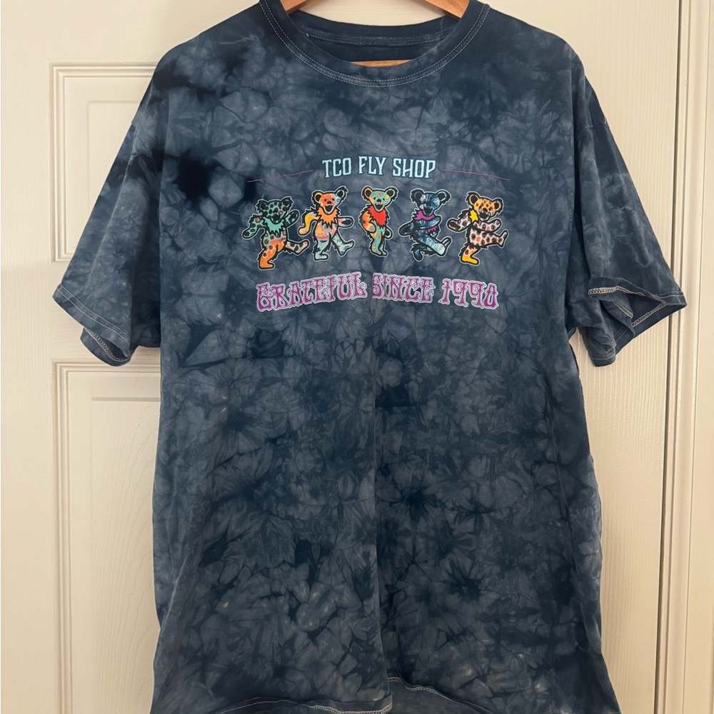 TCO Fly Shop Tie-Dye Grateful Dead Bear Graphic Tee - Navy